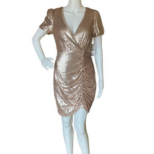 NEW Aidan Mattox Gold Sequin Ruched Bodycon Party Dress Size 2